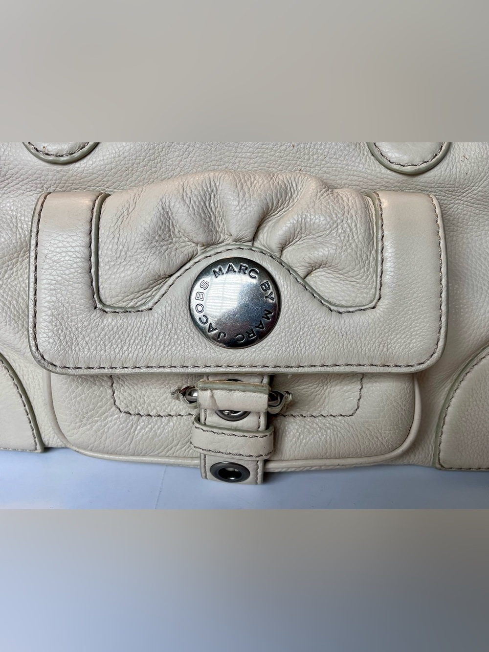Marc by Marc Jacobs Vintage Y2K Pebbled Leather Satchel Handbag Cream Ivory - Picture 4 of 13